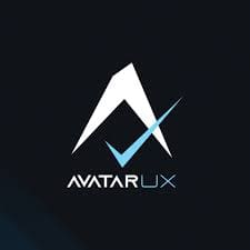 Avatar UX logo with stylized "A" and blue check on dark background