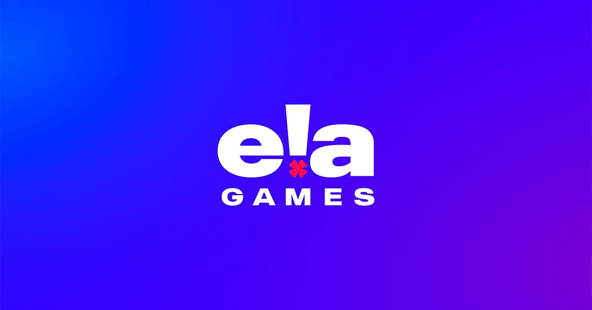 Logo with "ela GAMES" text on blue-purple gradient, red star below "ela".