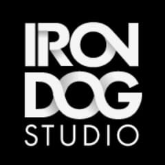 Black square logo showing "Iron Dog Studio" in bold white modern design lettering.