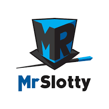 Stylized blue/black top hat logo with "MR" and "MrSlotty" text, magician's wand below.