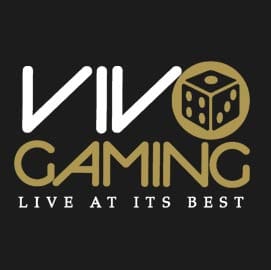 Vivo Gaming logo with tagline "Live at Its Best" on black background, includes stylized dice.